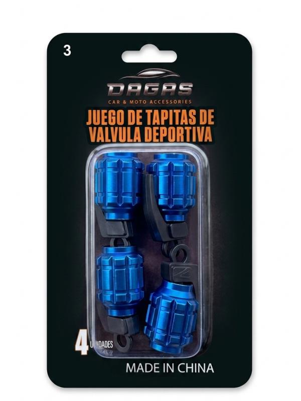 JUEGO DE TAPITAS  DE VALVULA GRANADA 
METALIZADA 4 PCS AZUL